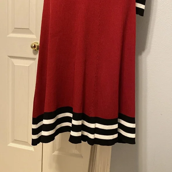 Maje Burgundy Striped Zip Midi Knit Dress Medium - Picture 4 of 10